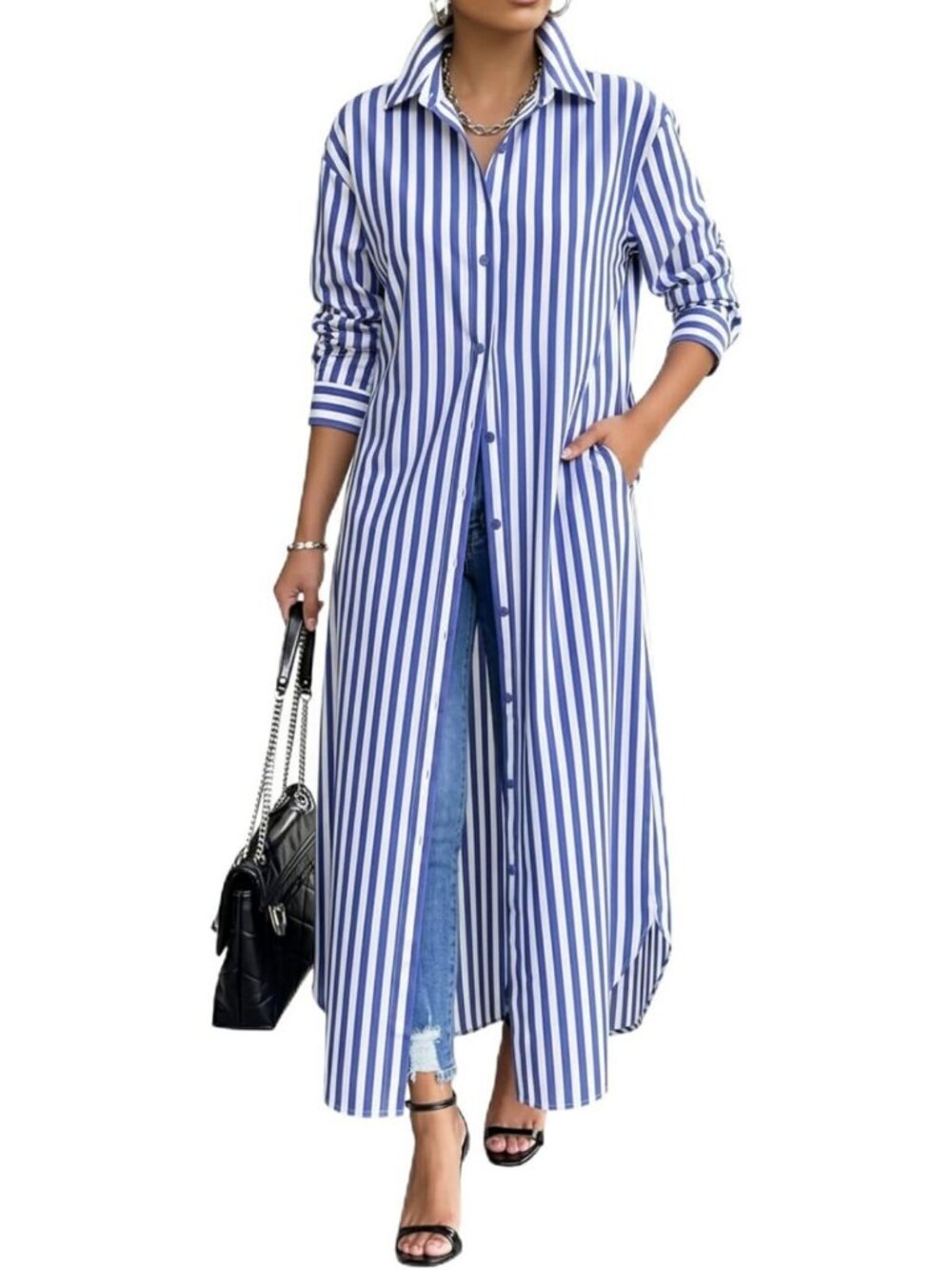 Stylish Striped Maxi Shirt Dress for Women | Button Down Cover-Up Dress